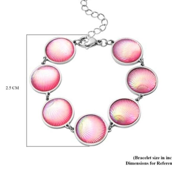 Pink Topaz Seashell Charm Station Bracelet - Picture 9 of 11